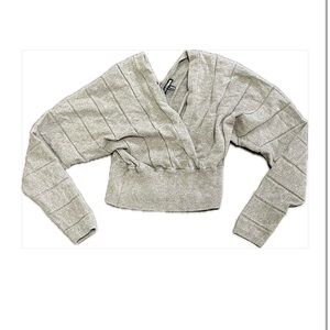 Fashion Nova Cropped Wrap Sweater XS Gray Ribbed Long Sleeve Crop Top